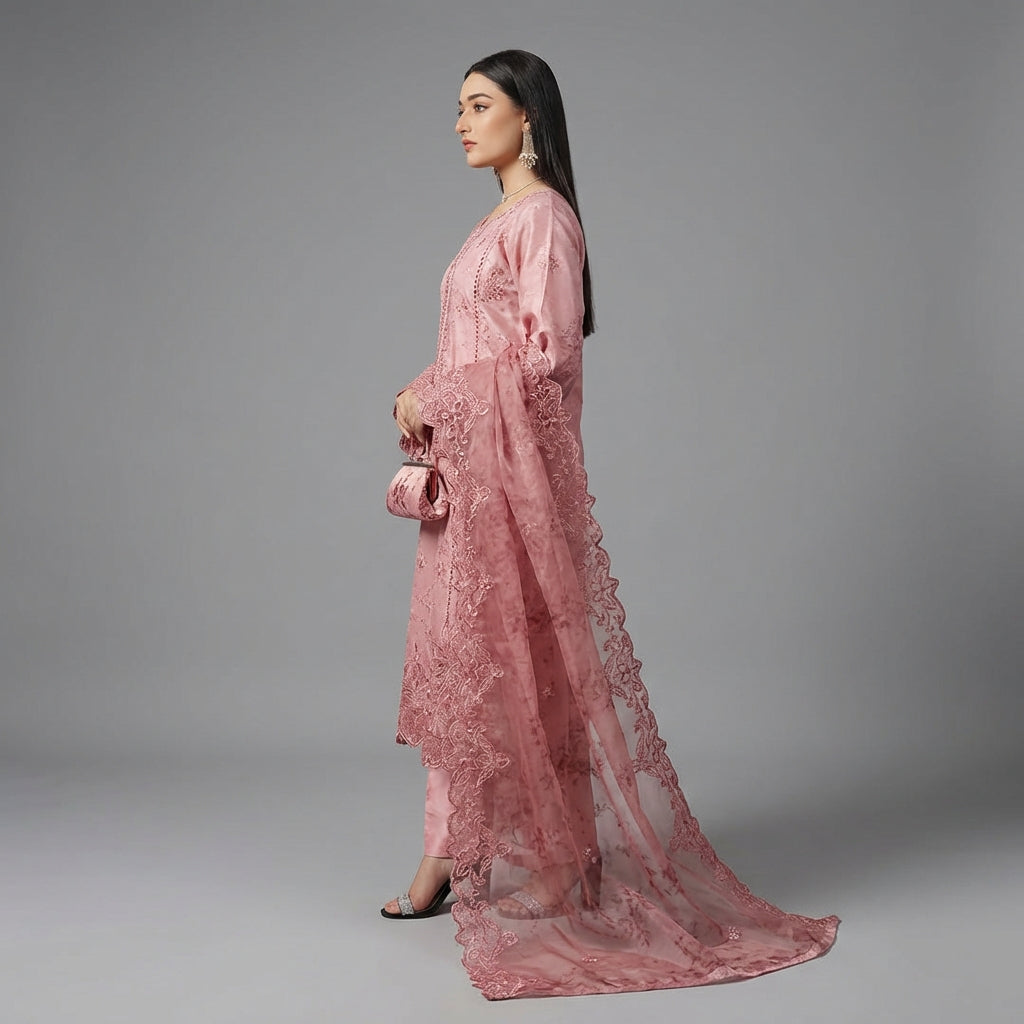 create a side pose of model in full studio type

